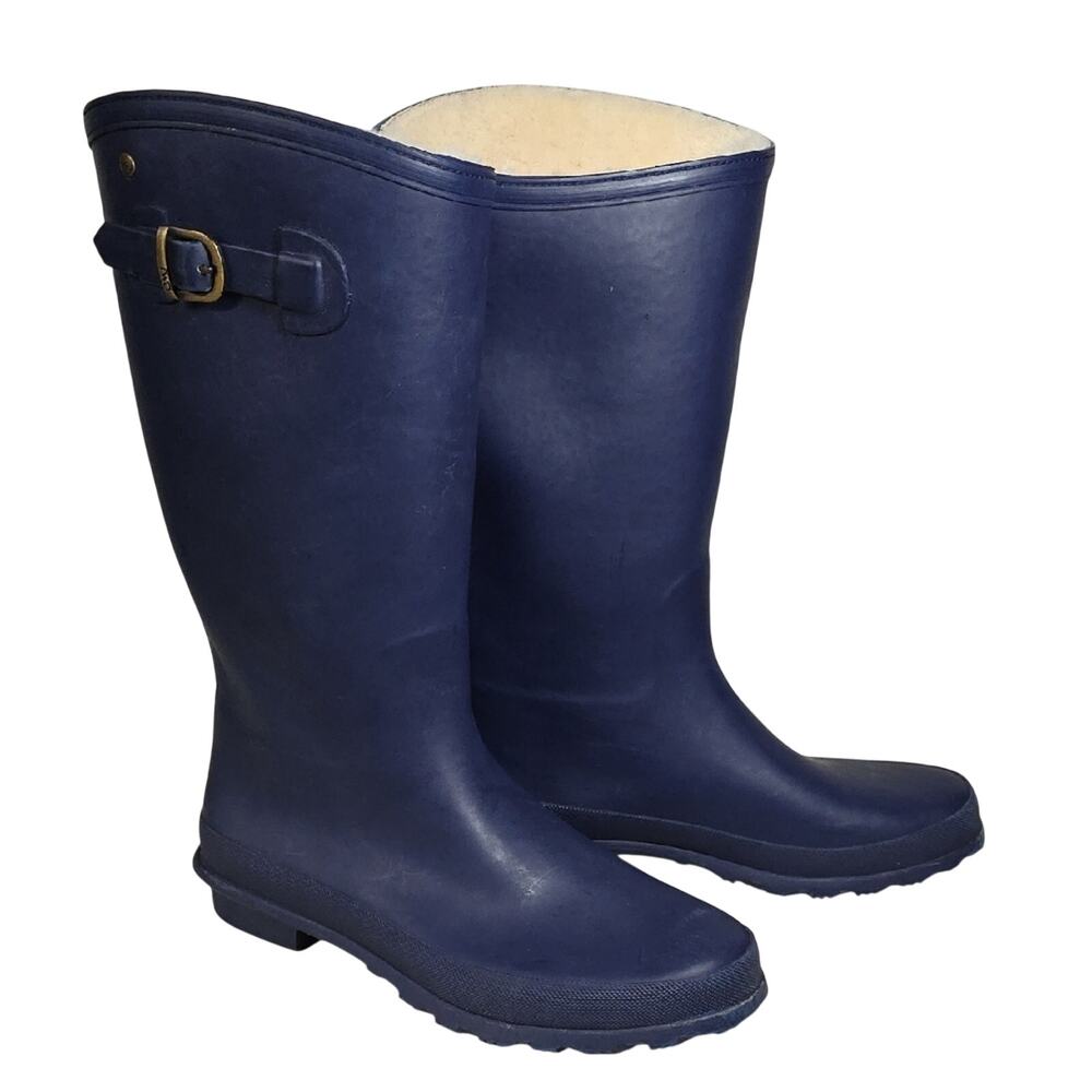 EMU Australia Nelson Navy Blue Marine Sheepskin Lined Rain Boots Womens 8